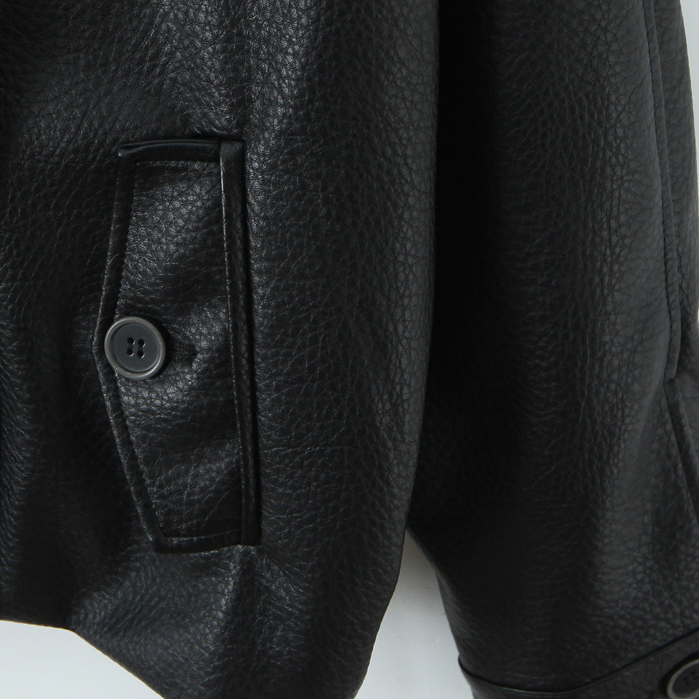 Damska oversize skórzany wygląd płaszcz z Textured Surface i Wide Lapels Lumaza