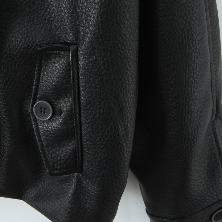 Damska oversize skórzany wygląd płaszcz z Textured Surface i Wide Lapels Lumaza