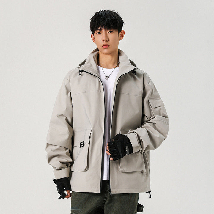 Męski Oversize Utility Kurtka z Technical Softshell, Kaptur i Wiele Kieszenie