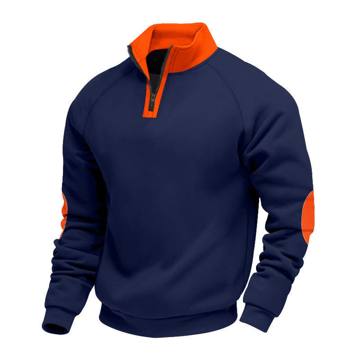 Męska krótki zamek polar pulower z Stójka raglanowy Rękawy i elbow patches