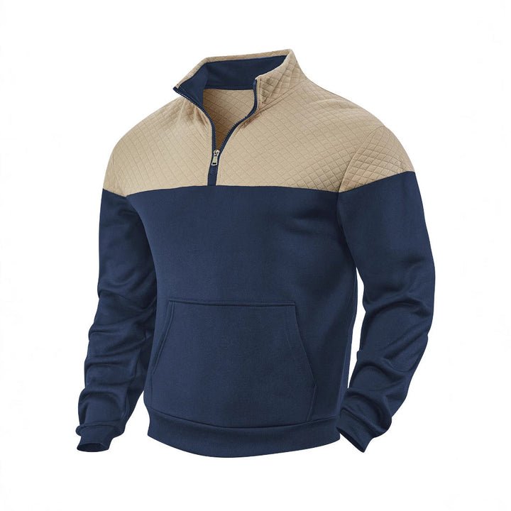 Męska Krótki zamek Bluza z Pikowana Shoulder Panel i Kieszeń kangurka