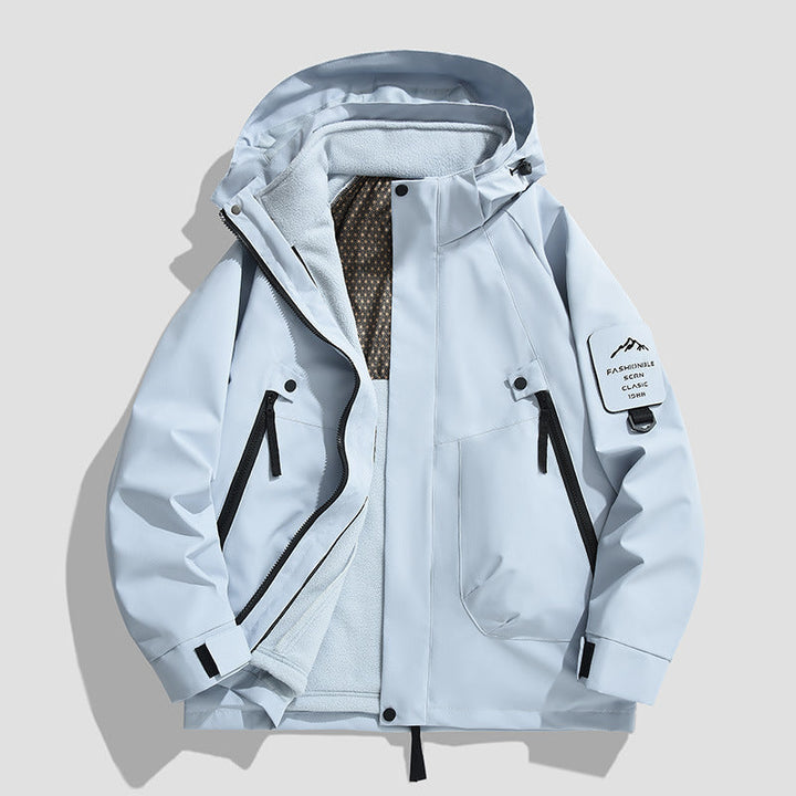 Męski Wodoodporny Utility Kurtka softshell z Kaptur, Diagonal Kieszenie na zamek &amp; Regulowany Rękaw Straps