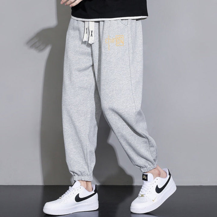 Męska luźna fitting sweatpants z ściągacz, elastyczne mankiety, i kieszenie boczne