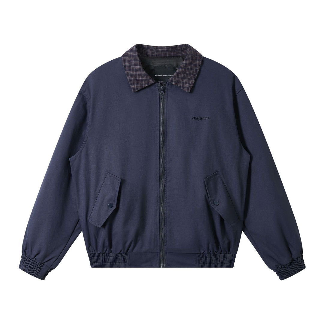 Męska Oversize Blouson kurtka z krata kołnierzem i kieszeniami z patkami