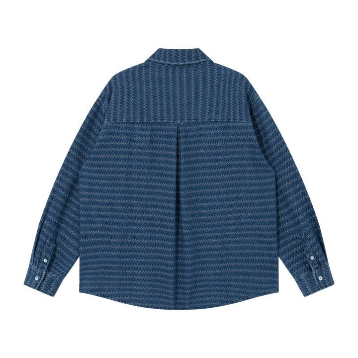 Unisex Strukturalny Bawełna Overshirt Kurtka z Zigzag Jacquard i Patch Kieszenie na piersi