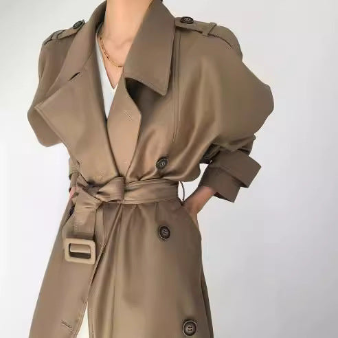 Damska Fashionable imitacja skóry trencz Lumaza