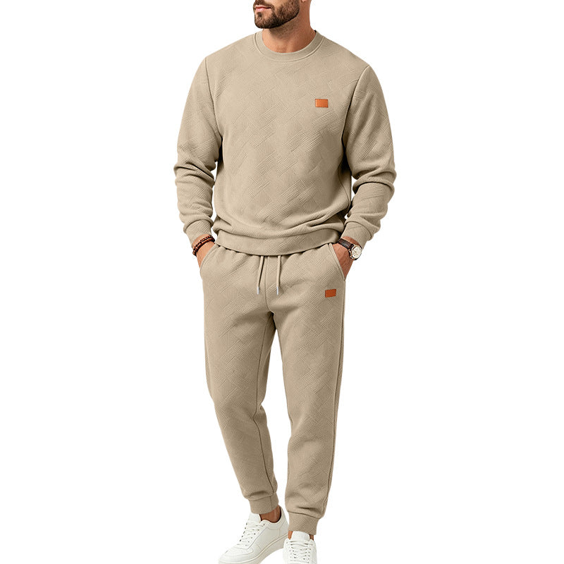 Męska Patterned Komfort Sweat Set z Okrągły Dekolt Bluza i Ściągacz Jogging Spodnie