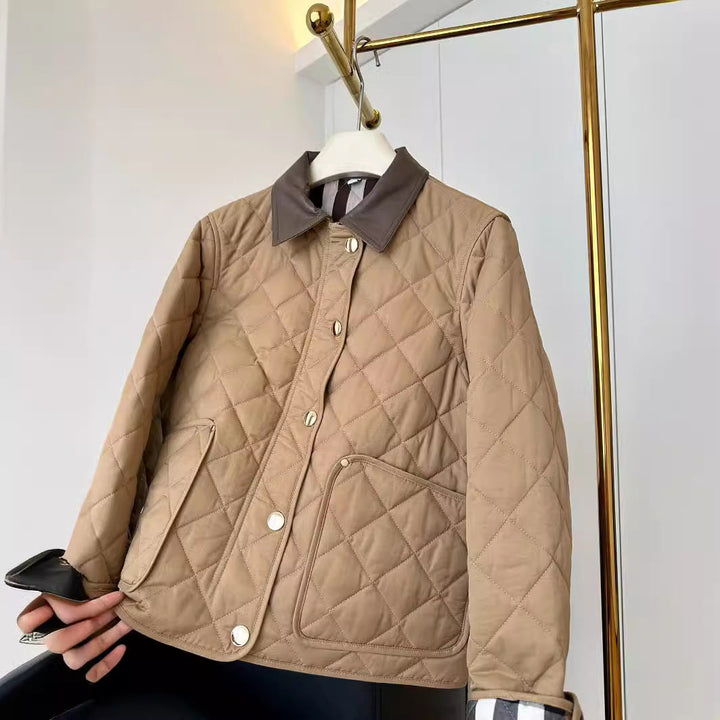 Damska fashionable pikowana kurtka z elegancka leather kołnierzem Lumaza