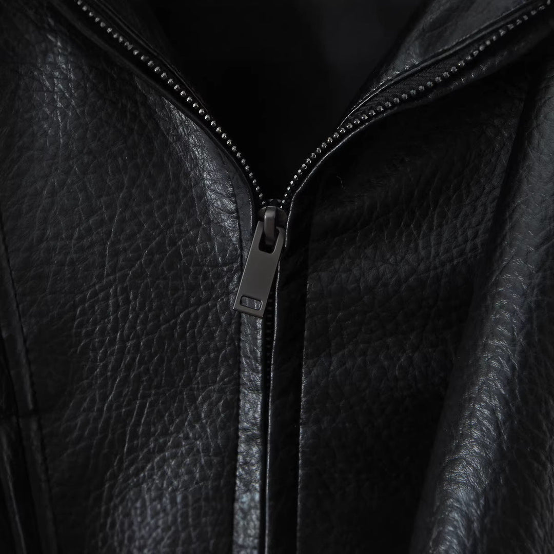 Damska oversize Leather kurtka z Asymmetrical zamkiem błyskawicznym i Wide kołnierzem Lumaza