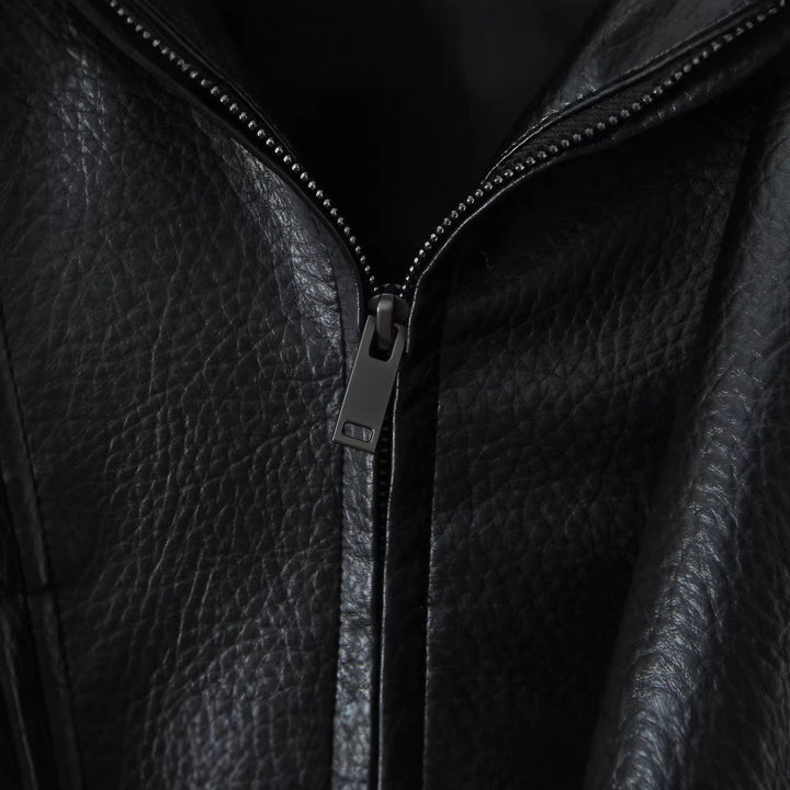 Damska oversize Leather kurtka z Asymmetrical zamkiem błyskawicznym i Wide kołnierzem Lumaza
