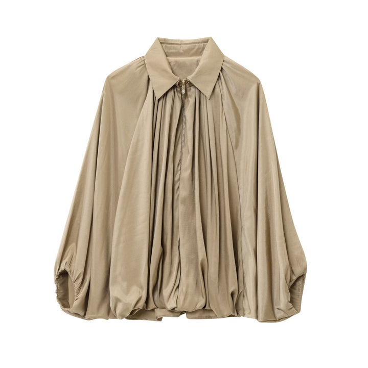 Damska Wide Pleated peleryna Transitional kurtka z zamkiem błyskawicznym i Balloon-Shaped dołem Lumaza
