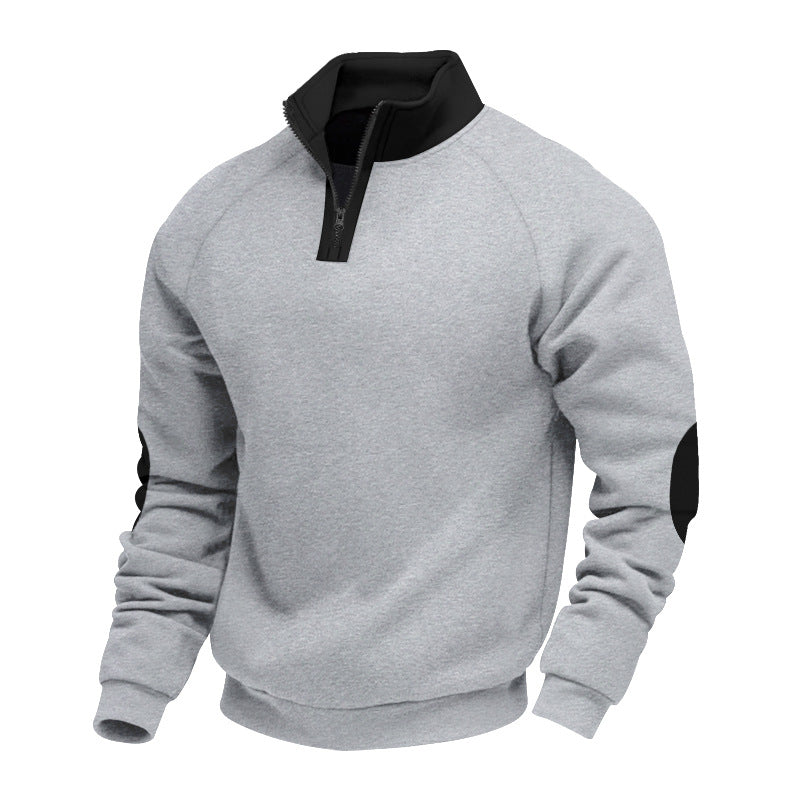 Męska krótki zamek polar pulower z Wysoka stójka i contrasting elbow patches