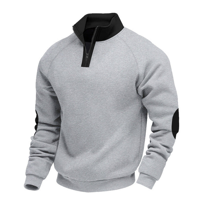 Męska krótki zamek polar pulower z Wysoka stójka i contrasting elbow patches