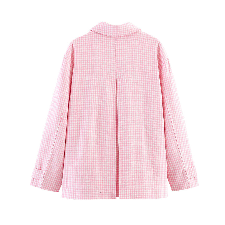 Damska boxy Transitional kurtka z Check Pattern, koszulowa kołnierzem i z naszywanymi kieszeniami Lumaza