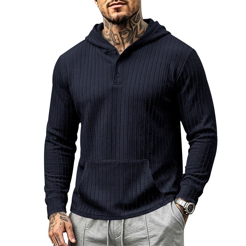 Męska Z kapturem Henley Pulower z Cable Dzianina Structure, Kieszeń kangurka i Prążkowane mankiety