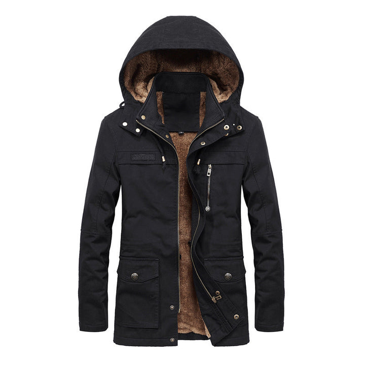 Męski termiczny field parka w płótno stylizacja z ocieplający teddy podszewka i regulowany kaptur