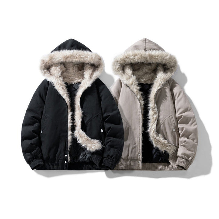Kurtka pikowana unisex ze sztucznym futrem wodoodporna wiatroszczelna