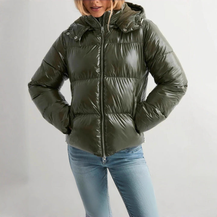 Kurtka puchowa damska zimowa ciepła z kapturem