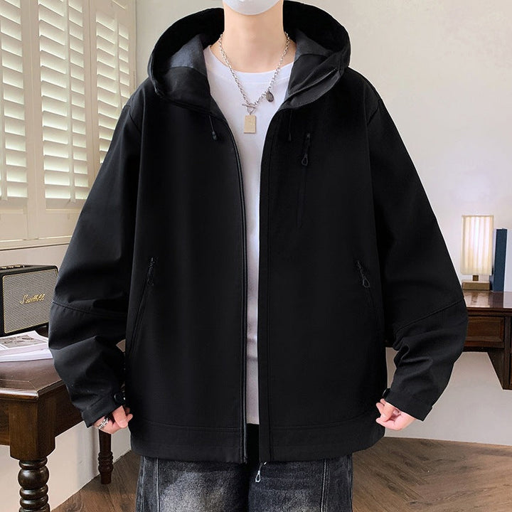 Męska Boxy Z kapturem Kurtka softshell z Ukryty Zamek, Multifunctional Kieszenie na zamek &amp; Oversize Krój