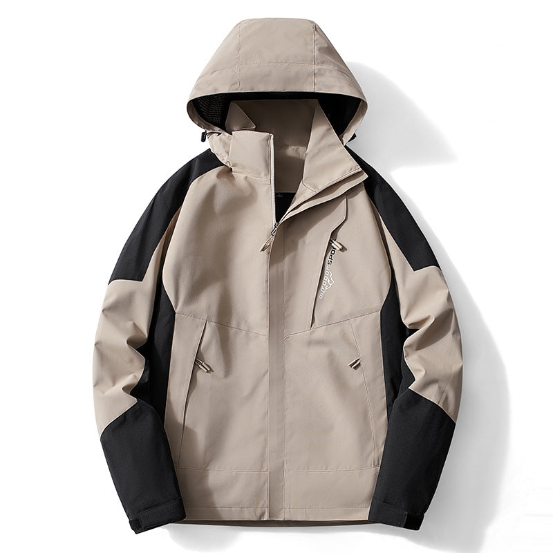 Męska Colorblock softshell Trekker kurtka z kapturem, ukrytym zamkiems i boczne kieszeniami