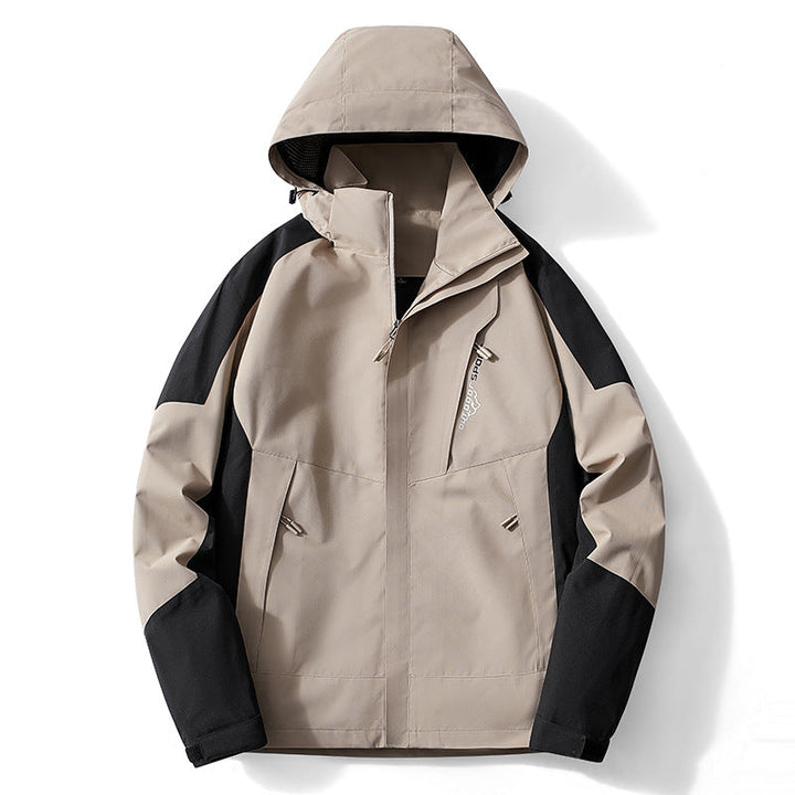 Męska Colorblock softshell Trekker kurtka z kapturem, ukrytym zamkiems i boczne kieszeniami