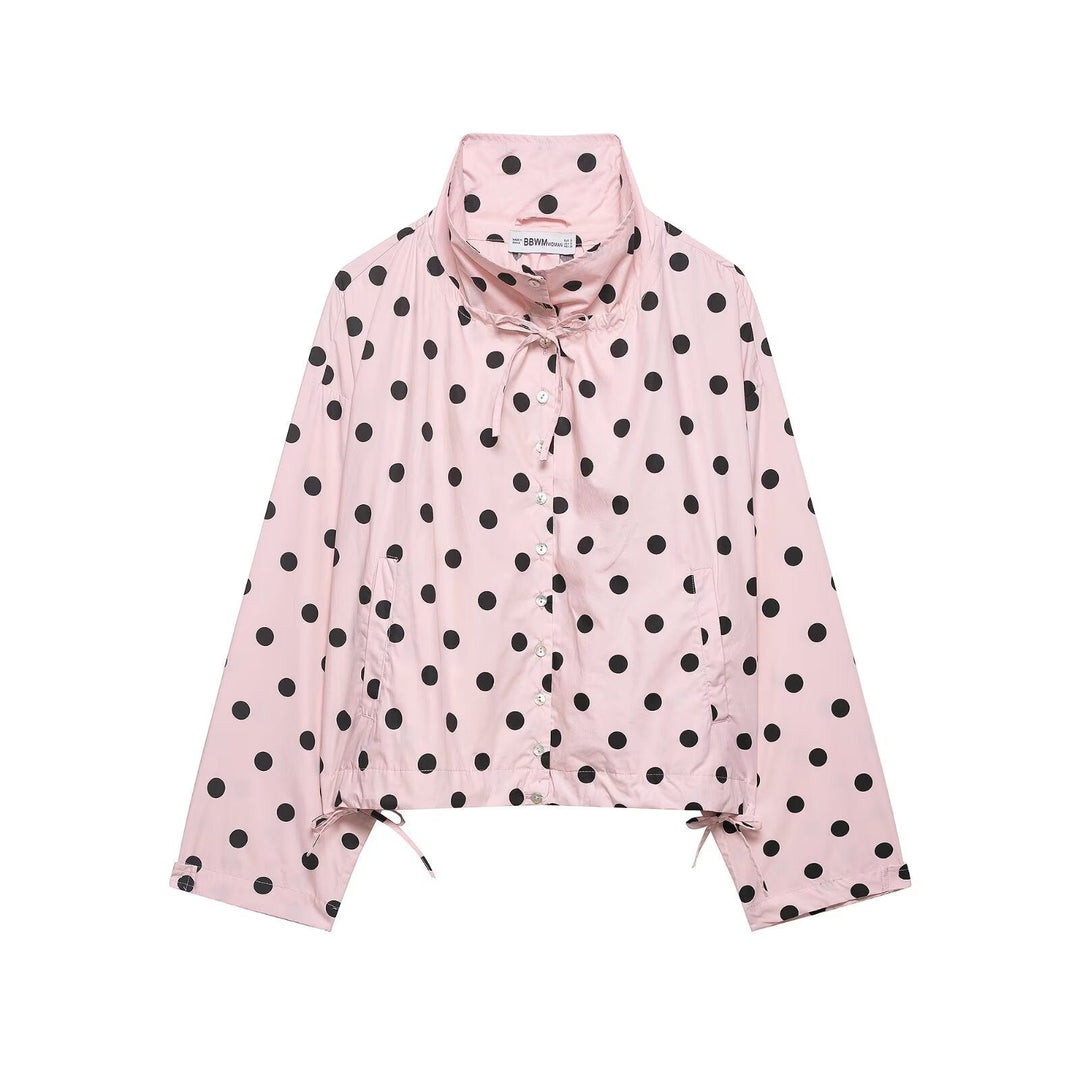 Damska lekka Dotted Anorak kurtka in krótka boxy Cut z ściągaczem i z wysokim kołnierzem Lumaza