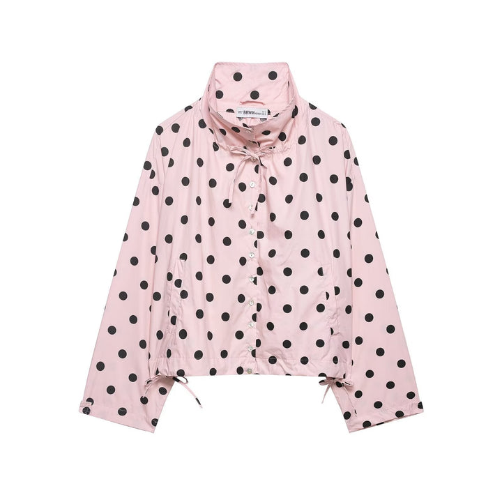 Damska lekka Dotted Anorak kurtka in krótka boxy Cut z ściągaczem i z wysokim kołnierzem Lumaza