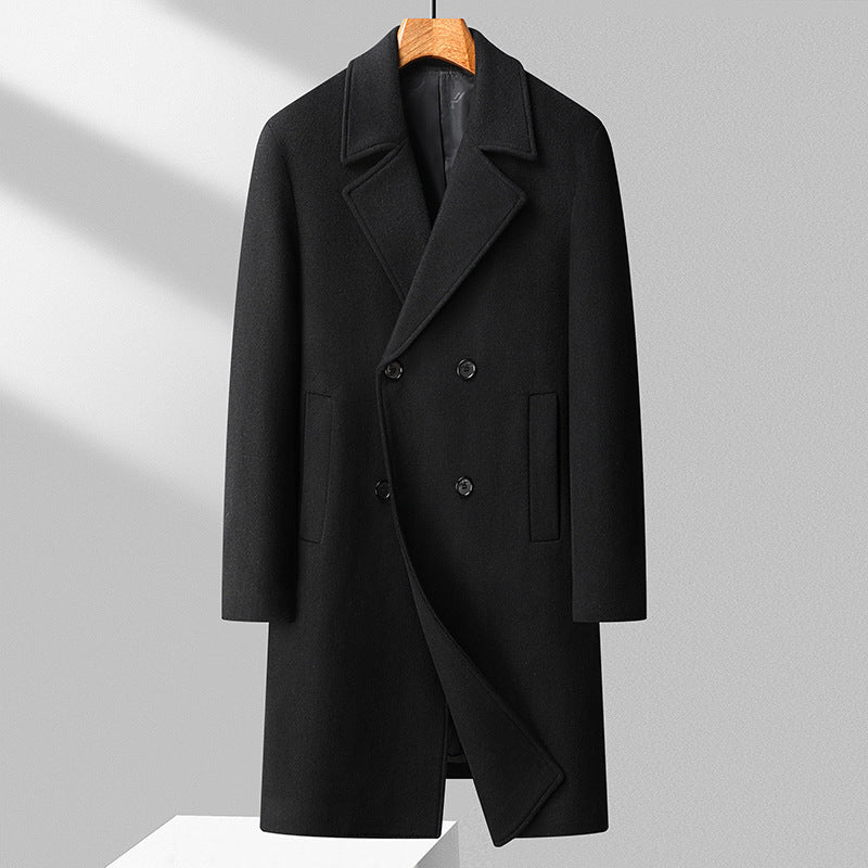 Męski Długi Wool Mieszanka Overcoat w Minimalist Krój z Notched Lapel i Ukryty Kieszenie