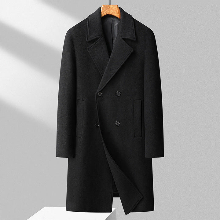 Męski Długi Wool Mieszanka Overcoat w Minimalist Krój z Notched Lapel i Ukryty Kieszenie