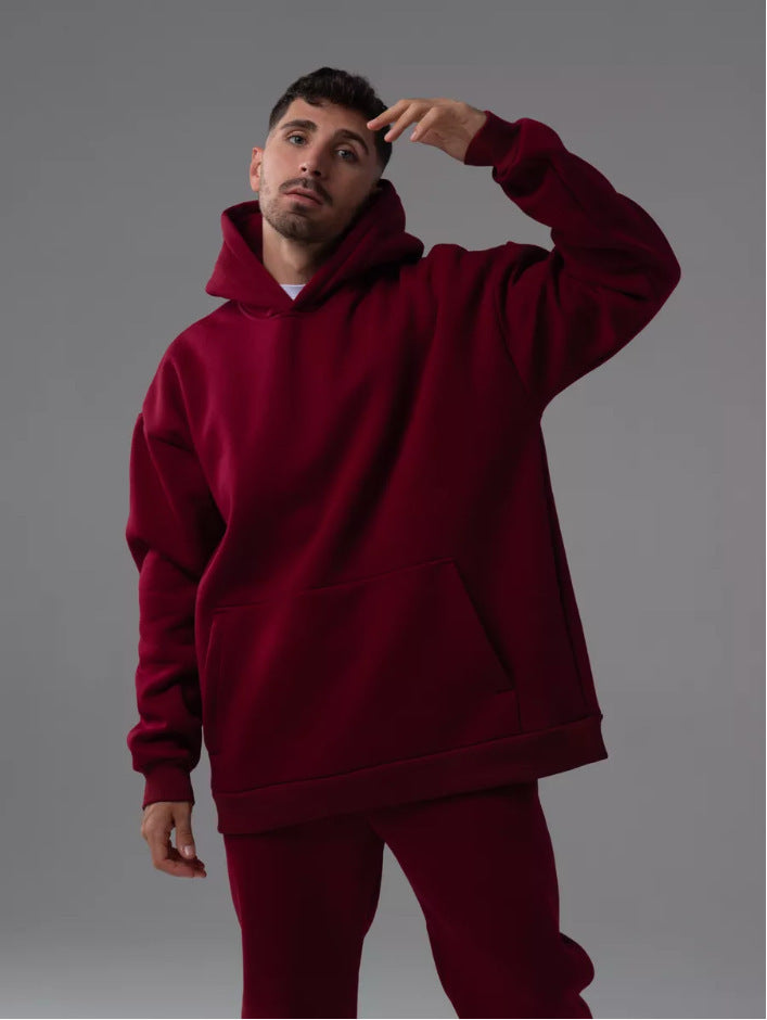 Męska heavy polar boxy bluza z kapturem z deep shoulder drop reinforced kaptur i kieszeń kangurka