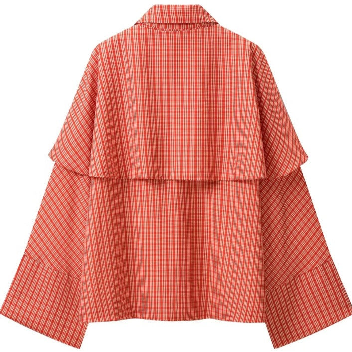 Damska Checkered Cape Kurtka przejściowa z Warstwowy Cape i Bow Tie