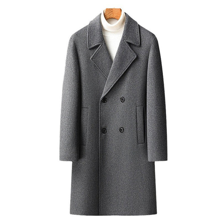 Męski Długi Wool Mieszanka Overcoat w Minimalist Krój z Notched Lapel i Ukryty Kieszenie