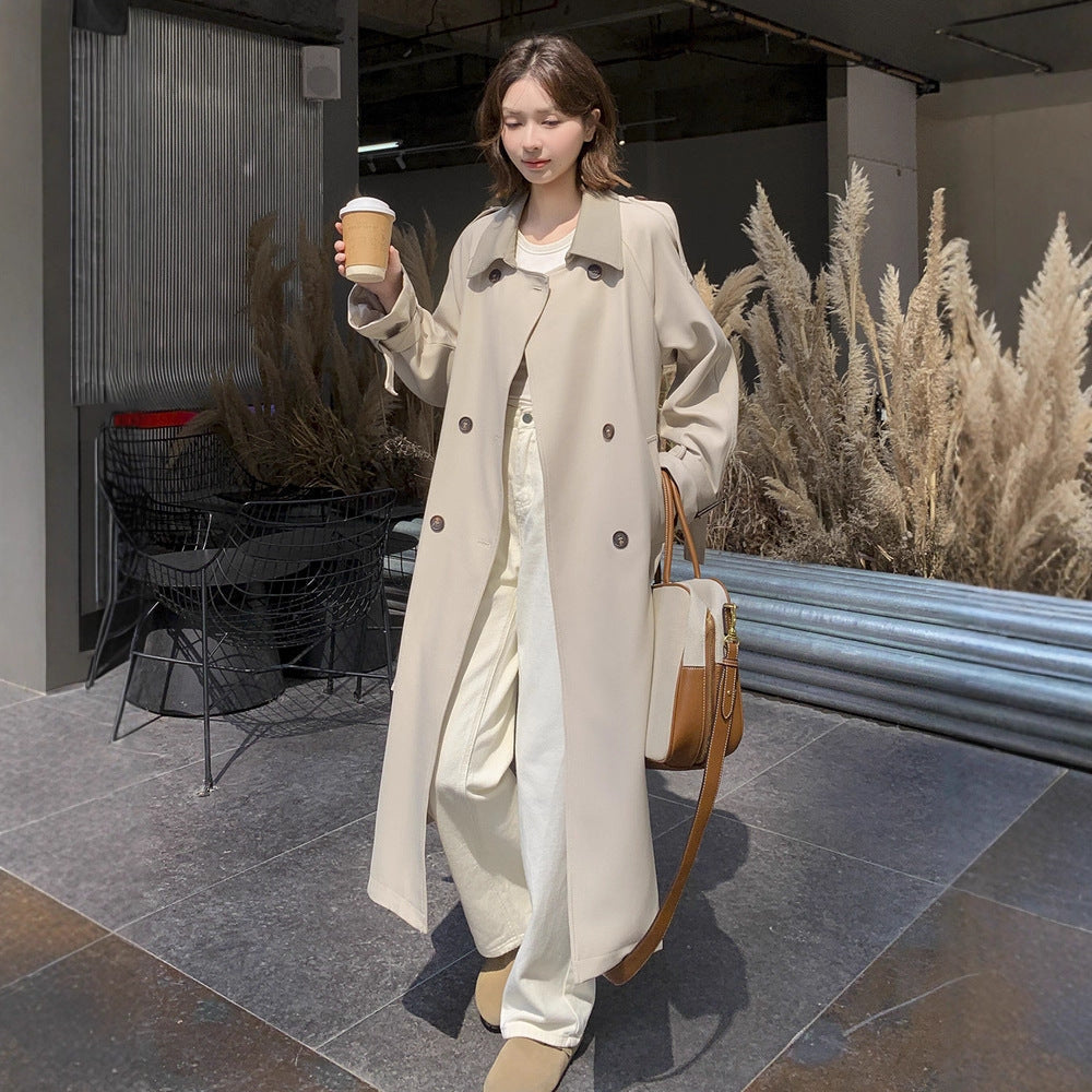Damska długa Cut Minimalist trencz z Soft Fall, Dropped Shoulders i regulowanym rękawem Straps Lumaza