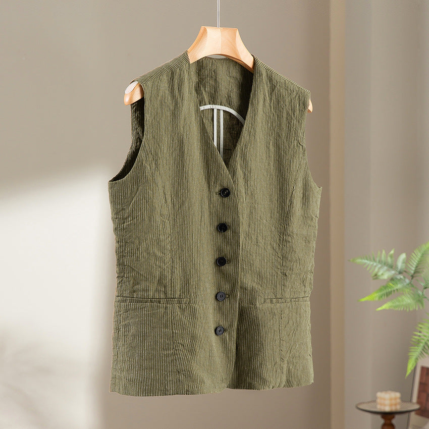 Damska taliowana Cord Waistpłaszcz z V-Neck i z naszywanymi kieszeniami Lumaza