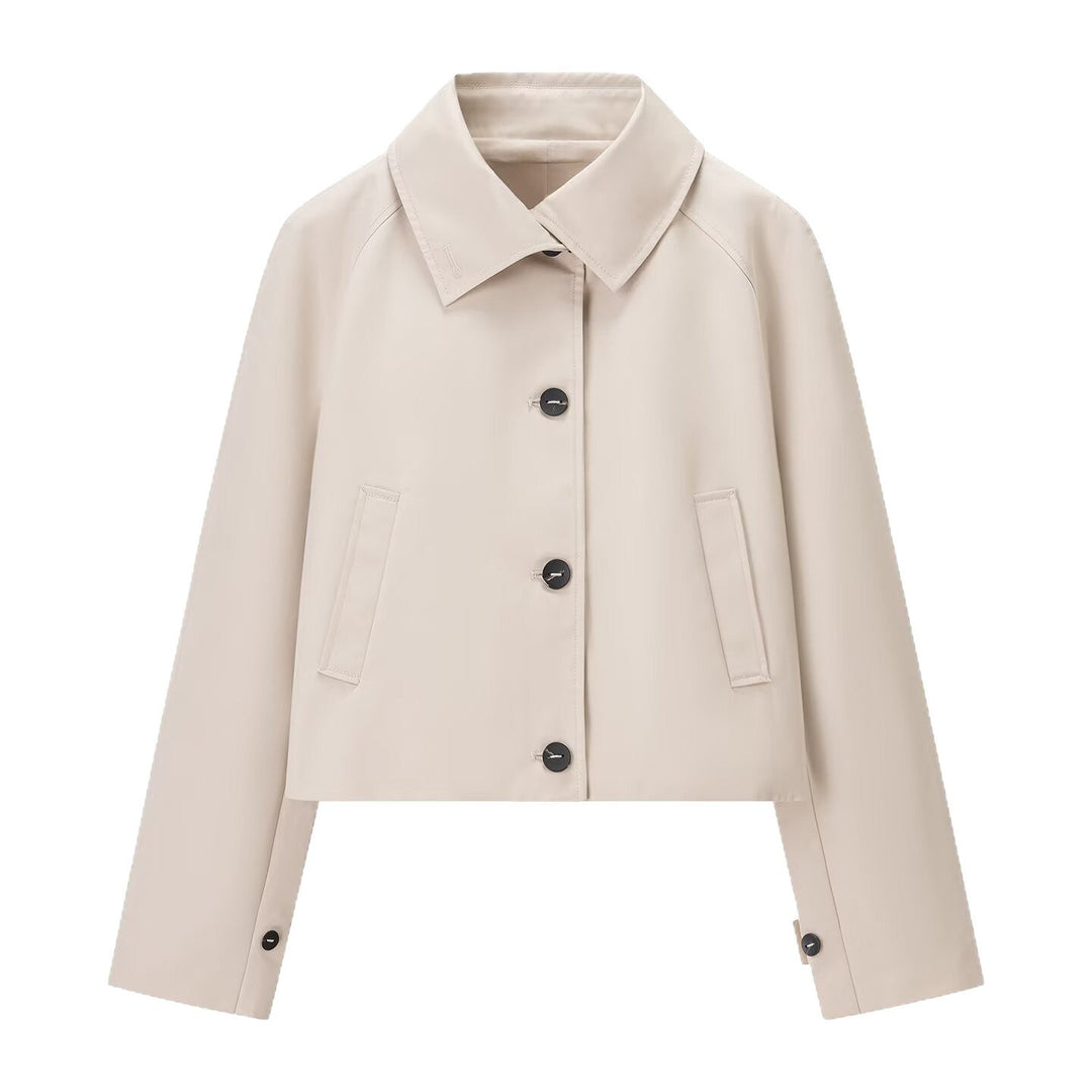 Damska krótka trench-styl kurtka z boxy silhouette i raglan rękawami Lumaza