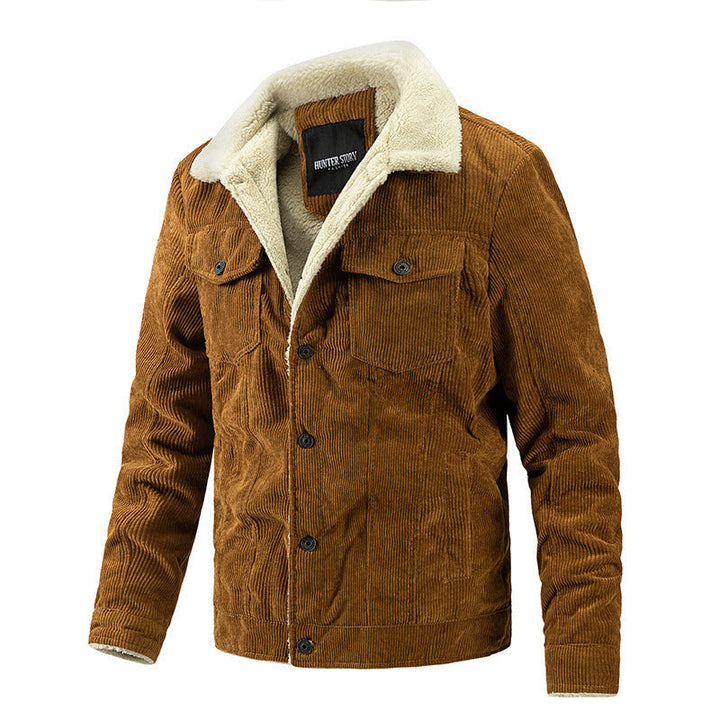 Męski Vintage Sztruks Kurtka w Trucker Styl z Sherpa Podszewka i Chest Flaps