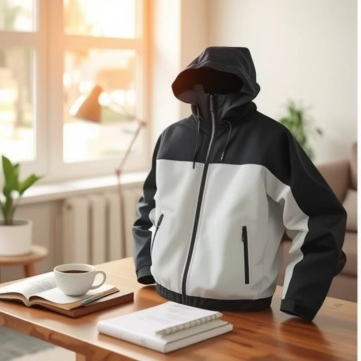 Męska lekka Two-Tone softshell bluza z kapturem kurtka z kapturem, zamkiem kieszeniami i elastycznym dołem