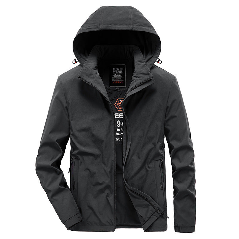 Męski Oddychający Kurtka softshell z Regulowany Kaptur i Ukryty Two-Way Zamek
