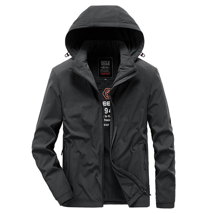 Męski Oddychający Kurtka softshell z Regulowany Kaptur i Ukryty Two-Way Zamek