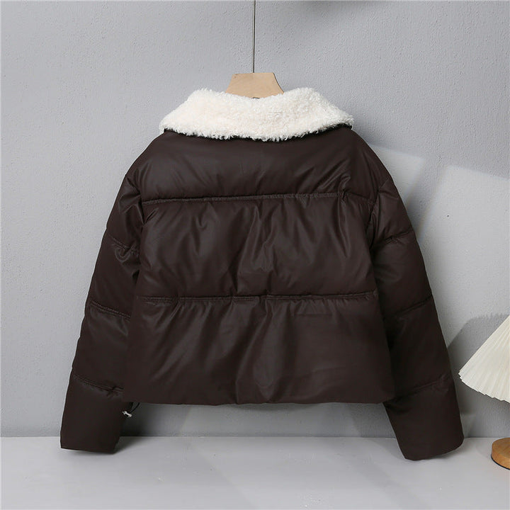 Damska pikowana winter kurtka z teddy kołnierzem, ocieplana insulation, i concealed snap guzikami closure Lumaza