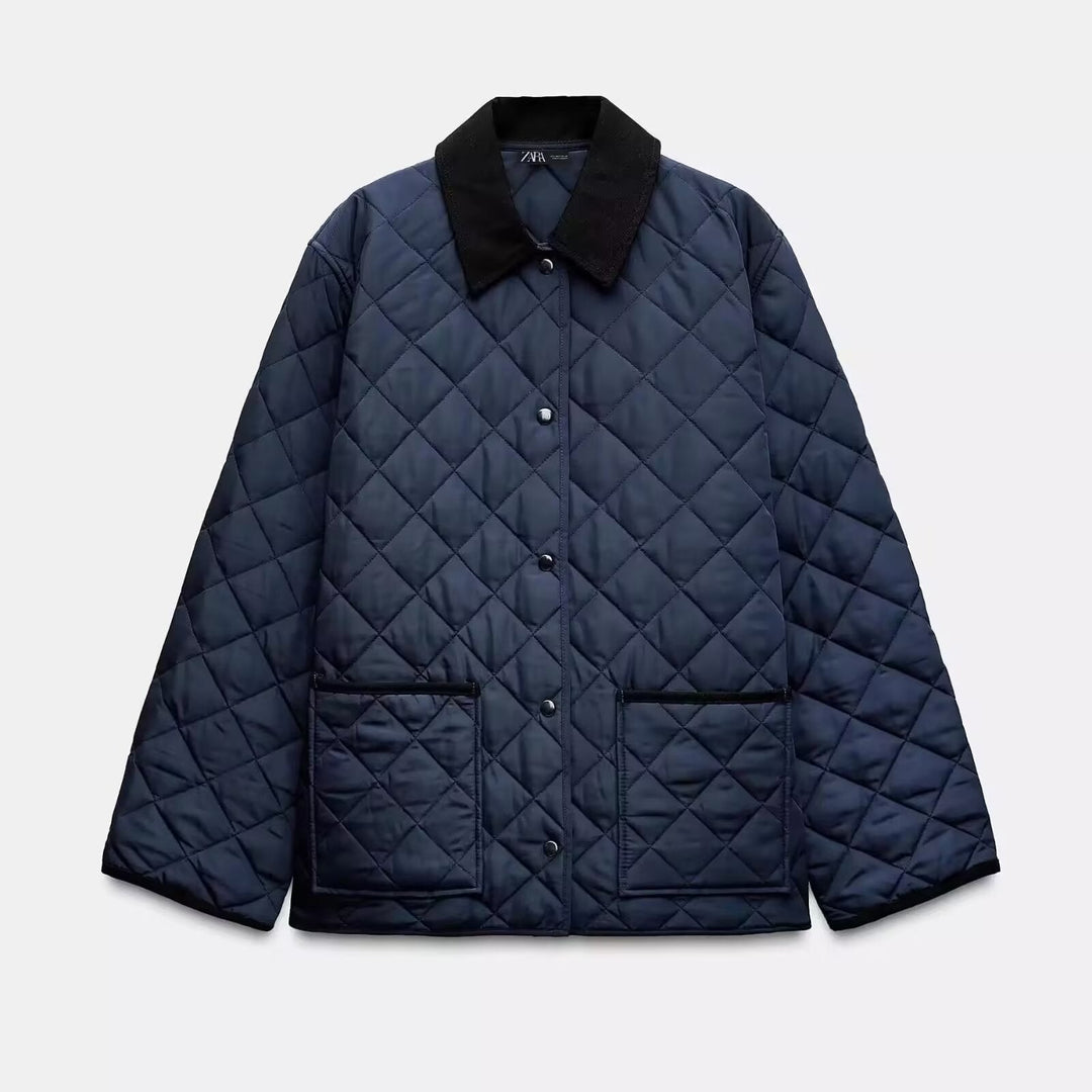 Damskie Lekka Pikowana Kurtka przejściowa w Oversize Cocoon z Cord Kołnierz