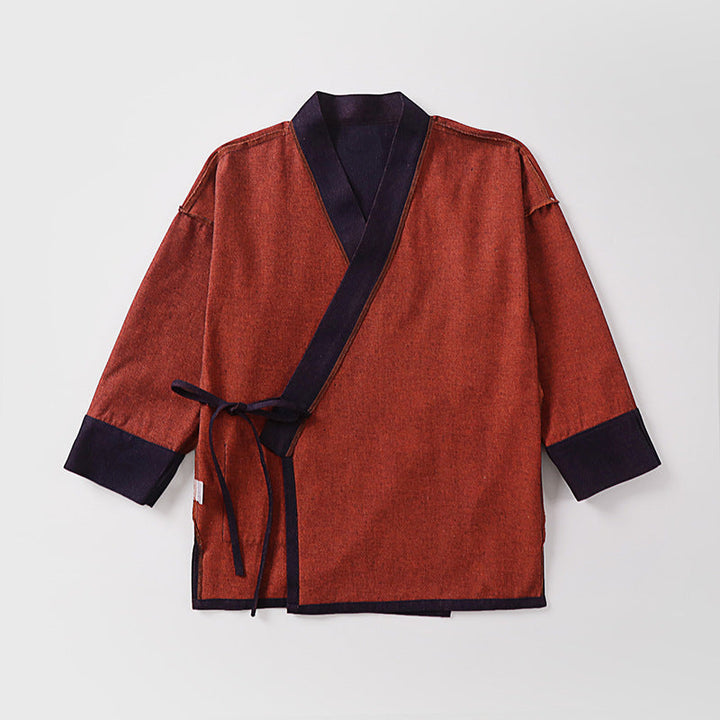 Unisex lekka kopertowa kimono kurtka made of len z bawełną Blend z kontrastowy Trim i wiązanym paskiem Lumaza
