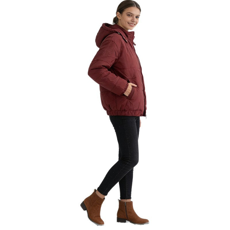Damska ocieplana pikowana kurtka z Volume Hood, Elastic dołem i regulowanym Waist Lumaza