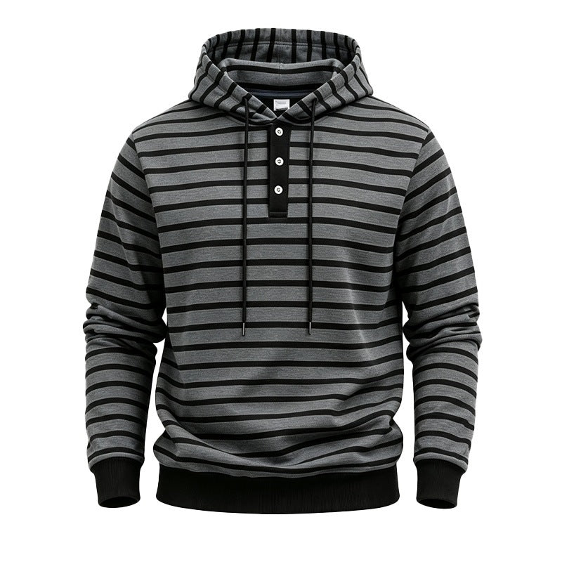 Męska z kapturem sweter z Listwa guzikowa i trendy stripe Wzór