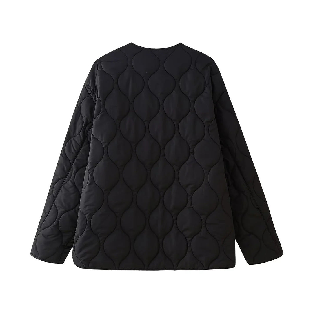 Damskie geometryczny pikowana oversize liner kurtka bez Kołnierz