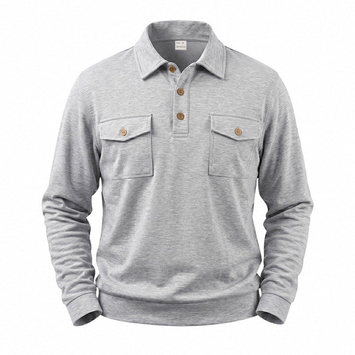 Męska Długa Rękaw Polo Bluza z Patch Kieszenie na piersi