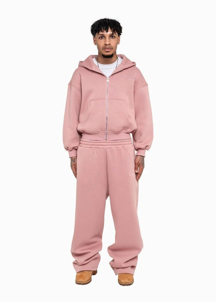 Męska Codzienny zip-up bluza z kapturem i palazzo spodnie set z dropped-shoulder sylwetka