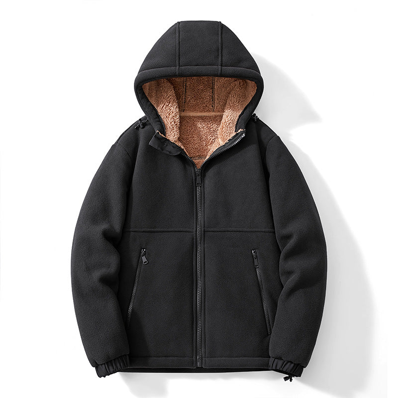 Męska polar kurtka z kapturem z teddy Podszewka, zippered Kieszenie, i regulowany Dół