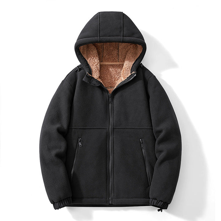 Męska polar kurtka z kapturem z teddy Podszewka, zippered Kieszenie, i regulowany Dół