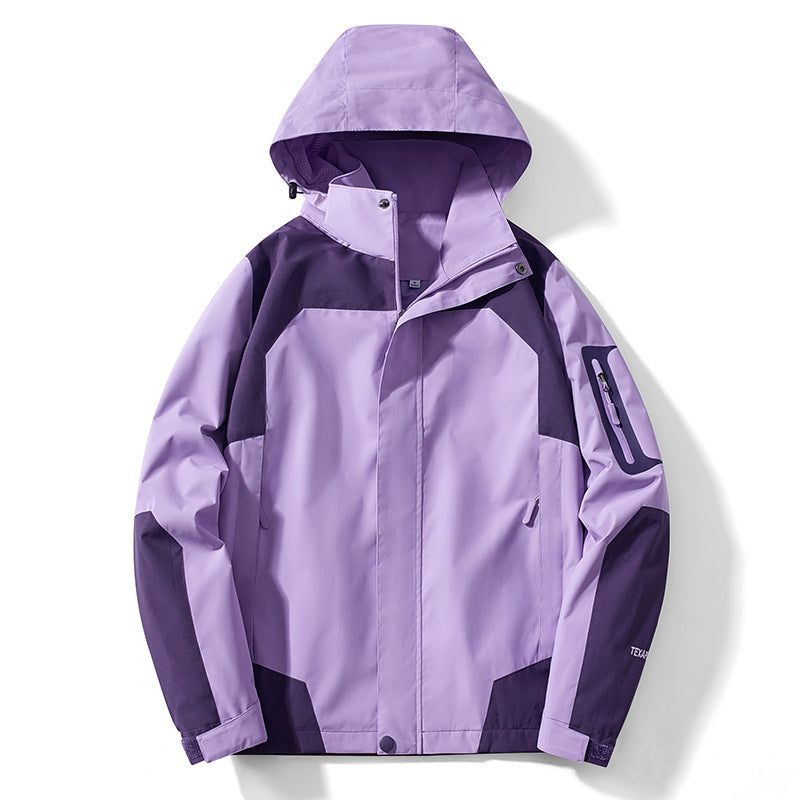 Męska technical softshell kapturemed kurtka z kontrastowy panels i zamkiemed rękaw kieszenią